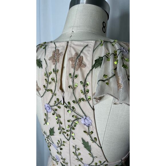 Asos Floral Vine Fairy Garden Embroidered Sequin Mesh Sheer Maxi Dress Size 4 - Picture 4 of 6